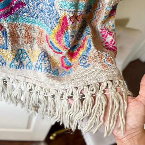 Johnny Was Cyrillus Embroidered Hooded Duster Coat Fringe Boho Truffle XS EUC - Picture 8 of 10